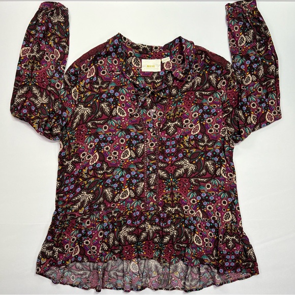 Anthropologie Maeve Janie Flounced Peasant Blouse - purple paisley/floral, L - Picture 2 of 12